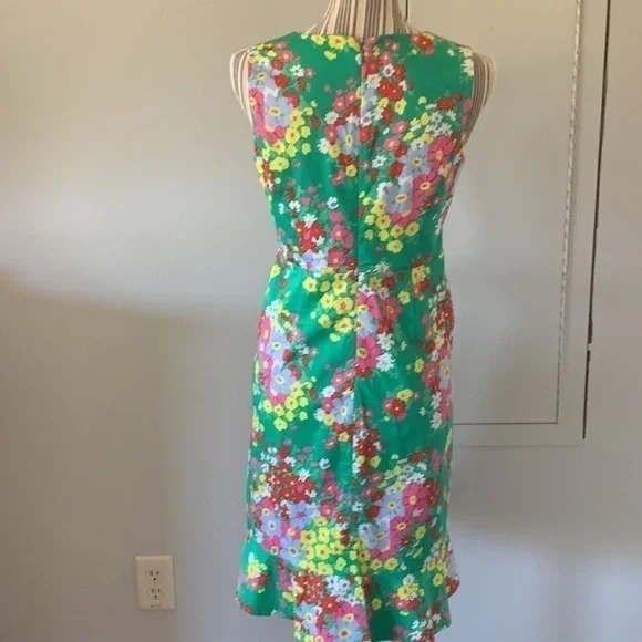 Talbots Vibrant Floral Sheath Style Ruffled Hemline Size 14W Dress - Picture 4 of 5